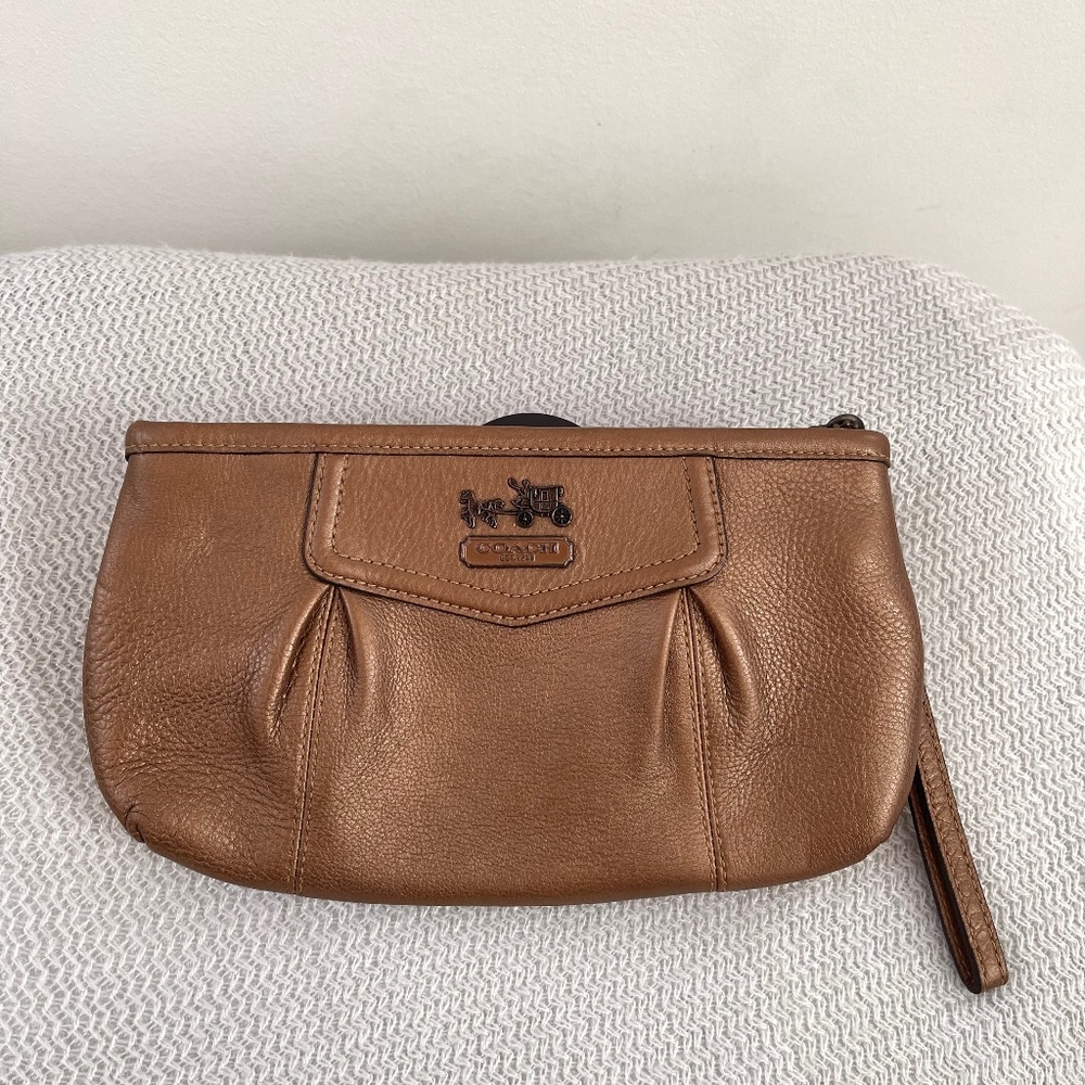 COACH Brown Gold Wristlet Clutch